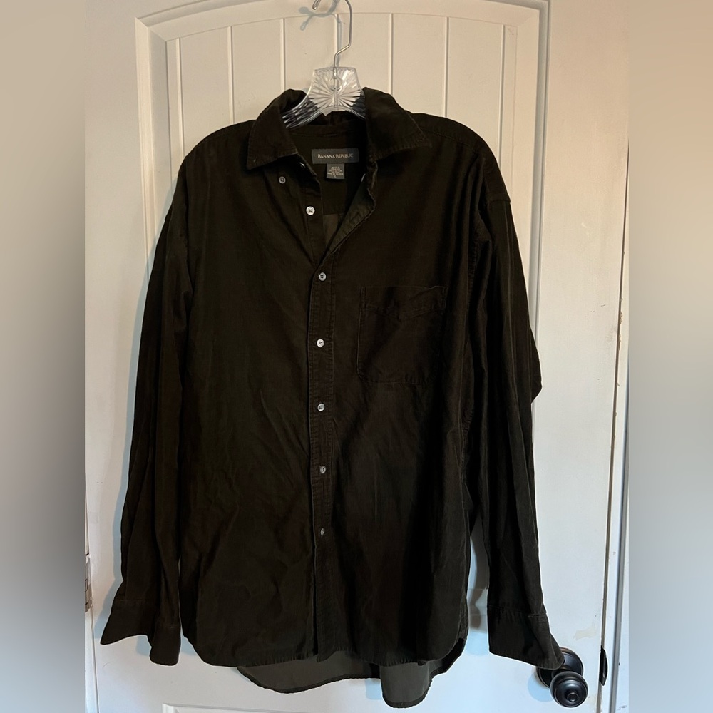 Men’s Large Black Banana Republic Corduroy Button Down Shirt